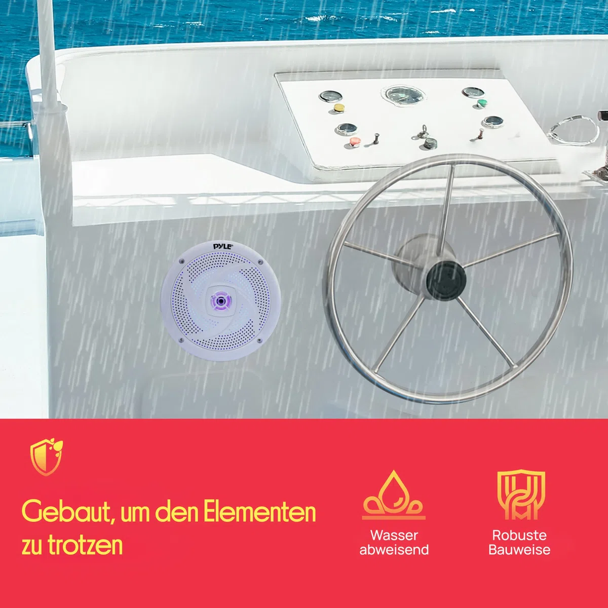 Pyle Slim Outdoor Lautsprecher Box – wasserdichte Box Outdoor Speaker – Outdoor Musikanlage mit LED-Lichtern Schmal 2-Wege Lautsprecher Passiv 240W als Boot & Auto & Lautsprecher, Aufbaulautsprecher