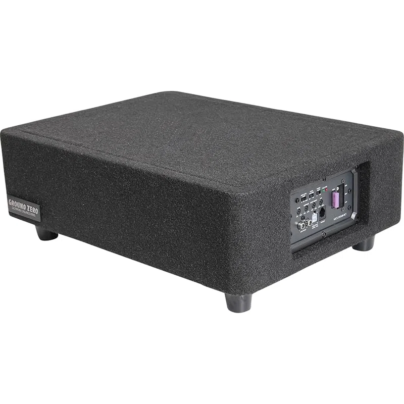 Ground Zero GZCS 25SUB-ACT Aktiv-Gehäusesubwoofer, 25 cm, 320/430 Watt, 50-150 Hz, 9-16 Volt, Downfire, Holz