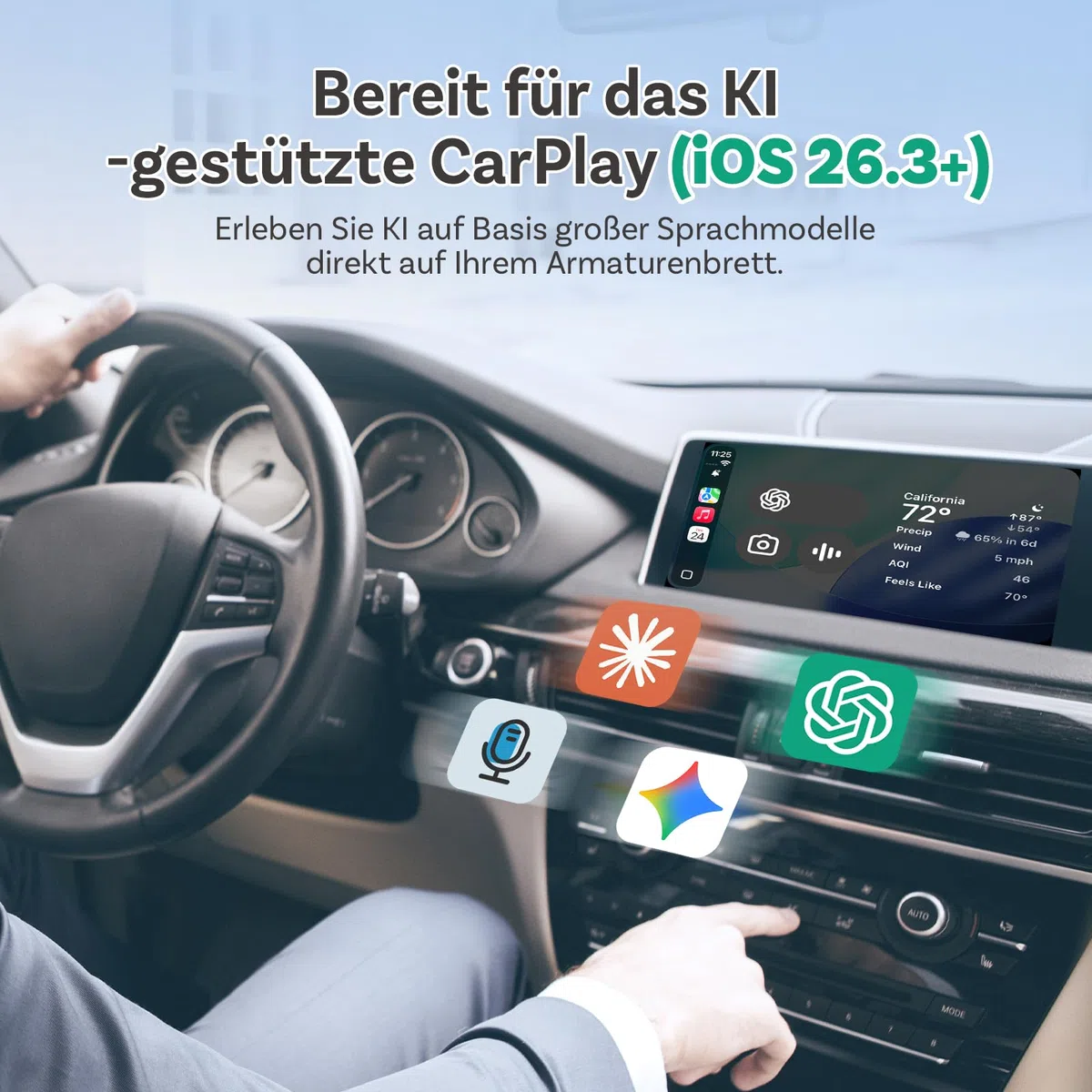 OTTOCAST Play2Video Ultra 2026 AI Box, Kabelloser CarPlay & Android Auto Adapter mit YouTube/Prime Video, WiFi 6, 4GB+32GB, Plug & Play, für Autos mit kabelgebundenem CarPlay ab 2016