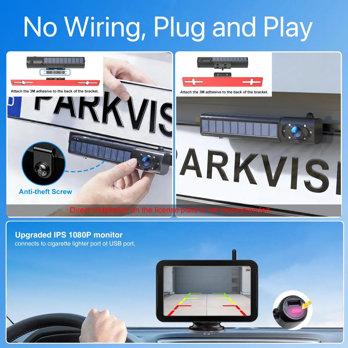 PARKVISION Kabellose Rückfahrkamera Solar + 5000mAh Akku | Weitwinkel Nachtsicht | Einparkhilfe für Wohnmobile, LKW, SUV | Einfach DIY Nachrüstung