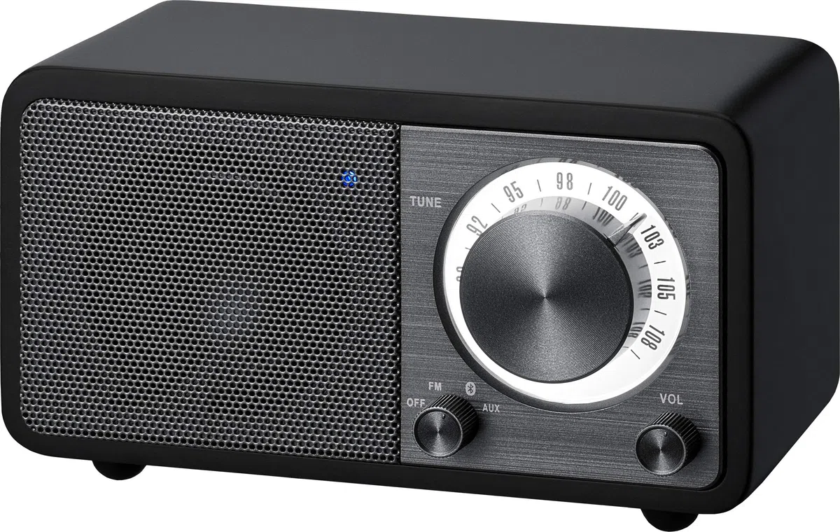 SANGEAN WR-7 – Kompaktes, tragbares Radio mit FM, Bluetooth, integriertem Akku, edlem Echtholz-Gehäuse, Matt-Schwarz