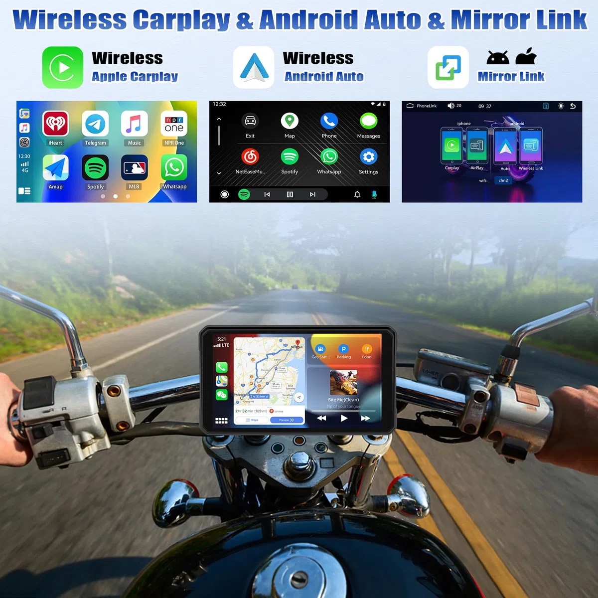 [2026] CAMECHO 6 Zoll Wireless Motorrad-Carplay Android Auto, IP68 Wasserdicht HD 1440 * 720 Touchscreen Bildschirm Navi Display für Motorräder mit Dual Bluetooth 5.0 + Airplay Android Cast