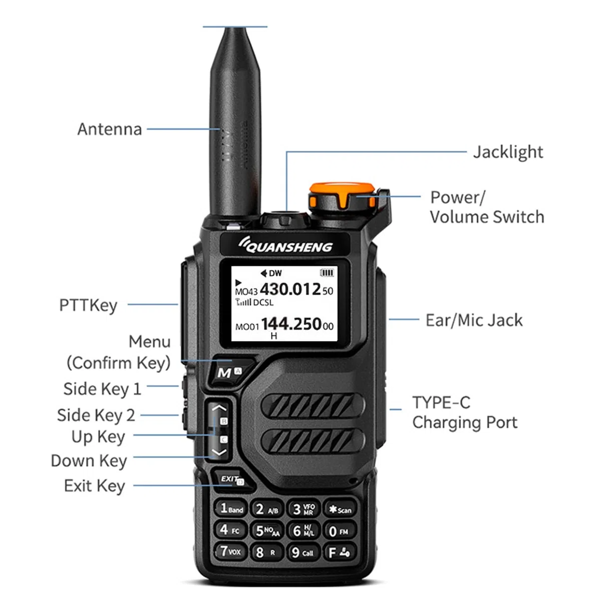 HYS Quansheng UV-K5(8) VHF UHF 5W Walkie Talkie | Long Range Wiederaufladbares Zwei-Wege-Funkgerät (mit Schraubhalterung), 200 Kanal VOX-Funktion, LED-Licht eingebaut