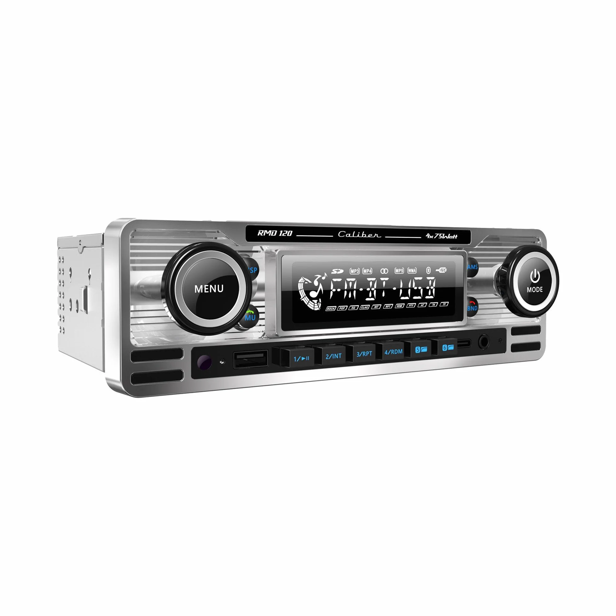 Caliber Retro Autoradio - Auto Radio Bluetooth USB - FM - 1 DIN Radio Auto - Autoradio mit Bluetooth Freisprecheinrichtung - Chrom