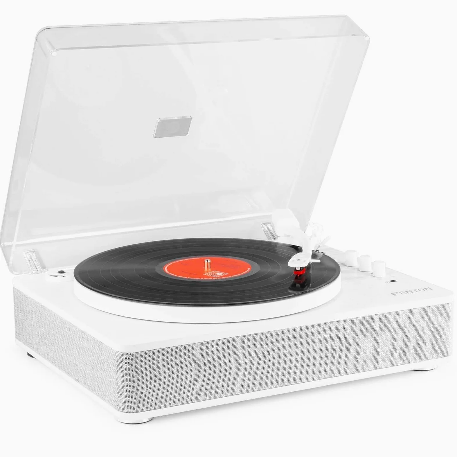 Fenton RP162W Schallplattenspieler Bluetooth Plattenspieler mit Lautsprecher, Pitch Control, MP3, RCA, Auto-Stopp, Turntable Vinyl Player, Gramophone, Record Player Weiß