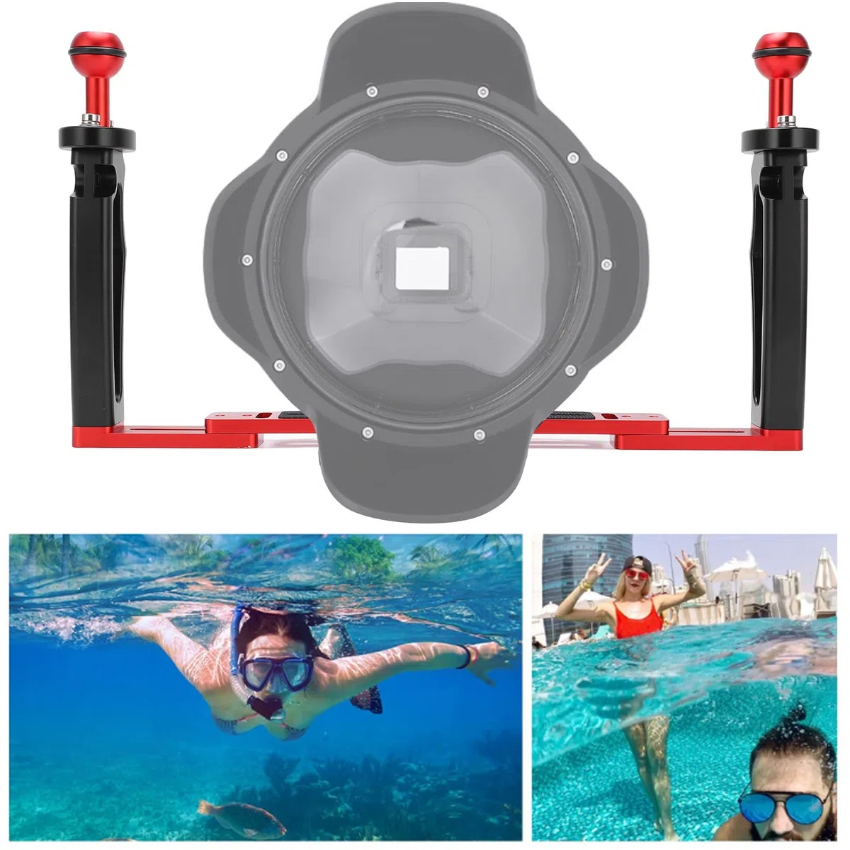 Unterwasserkamera-Gehäuseschale mit Doppelgriff-Stabilisator-Rig und Auslöser Zum Tauchen, Doppelgriff-Stabilisator mit Aluminiumlegierungsmaterial