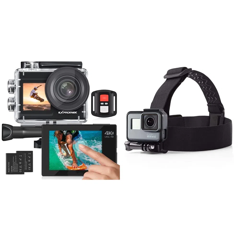 4K-Action-Kamera mit Touchscreen, EIS Einstellbarer Blickwinkel, 40 m wasserdichte Unterwasserkamera, ferngesteuerte Sportkamera & Amazon Basics Kopfgurt für GoPro Actionkamera