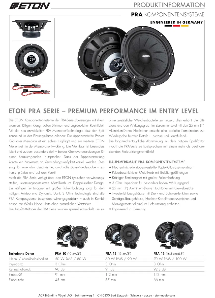 ETON Pra 16 – klangstarkes 16,5 cm / 6,5“ Komponenten System, Auto Lautsprecher, Soundsystem mit 100 Watt, 1 Paar