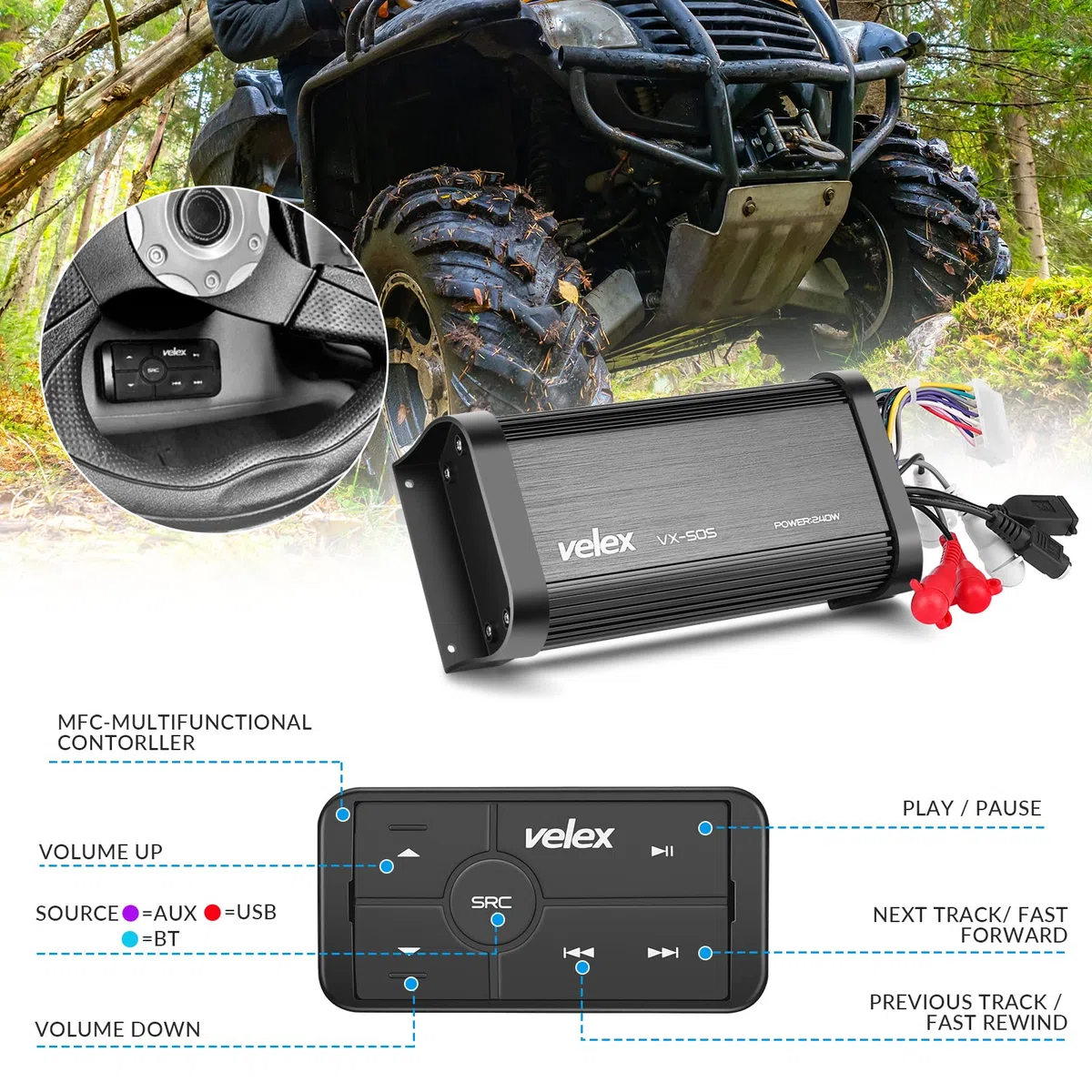 Marine Bluetooth Verstärker 4 Kanal Klasse D Amp Stereo auf Booten UTV ATV Golfwagen und Autos