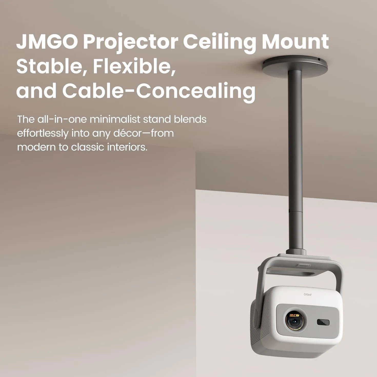 JmGO Deckenhalterung für N1S 4K / PicoPlay / N1S 1080P / PicoFlix / N1, Aluminium in Luftfahrtqualität, individuelles Design, einfache Montage, Zwei Höhenoptionen (100/300 mm), 10kg Tragkraft