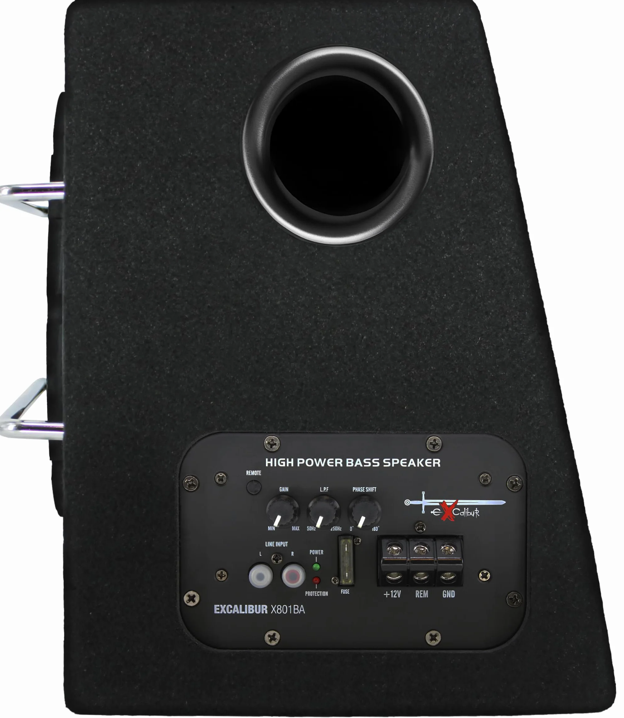 Excalibur X801BA, 8 Zoll Aktiver Auto Subwoofer, Integrierter Verstärker, Untersitz-Bassbox mit Class-AB Technologie, Hoch-/Niederpegel Eingänge, Auto Turn-On und Fernbedienung für den Fahrzeugeinsatz