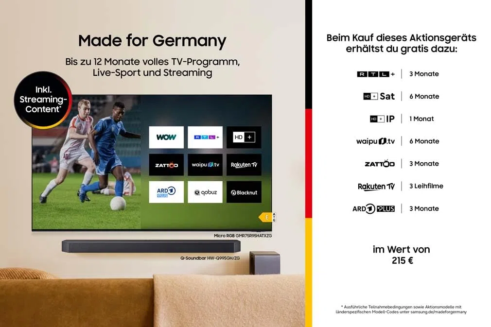 Samsung QLED 4K Q6FA 55 Zoll (138 cm) UHD Fernseher, Optimiert für Fussball, 100% Farbvolumen für satte Farben, Quantum HDR, 4K Upscaling, Kostenlos 900 Sender TV Plus, Samsung Vision AI Smart TV