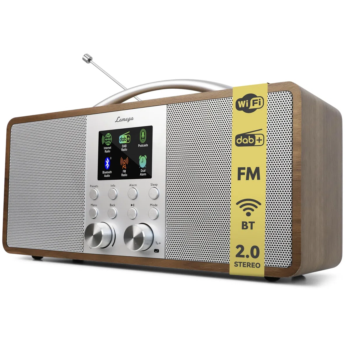 Lemega IR6 Internetradio mit Podcast-Funktion & Bluetooth - DAB/DAB+, UKW Stereo-Radio mit echtem 2.0 Lautsprechersystem, 150 Senderspeicher, Radiowecker, Akku mit USB-C, Holzgehäuse & Aluminiumgriff