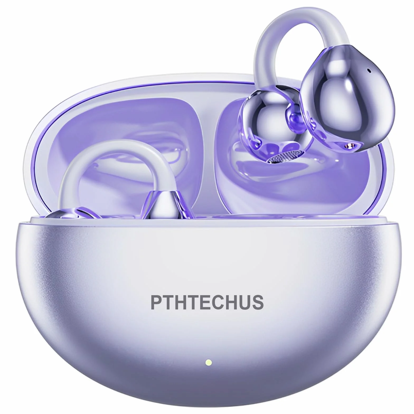 PTHTECHUS Open Ear Kopfhörer Bluetooth, Open-Ear-Clip Kabellose Kopfhörer mit 4,3g Lightweight, Bluetooth 5.4 Clip On Kopfhörer, Komfort-Ohrhörer, 65 Std Laufzeit für Sport Arbeit Studium (Lila)