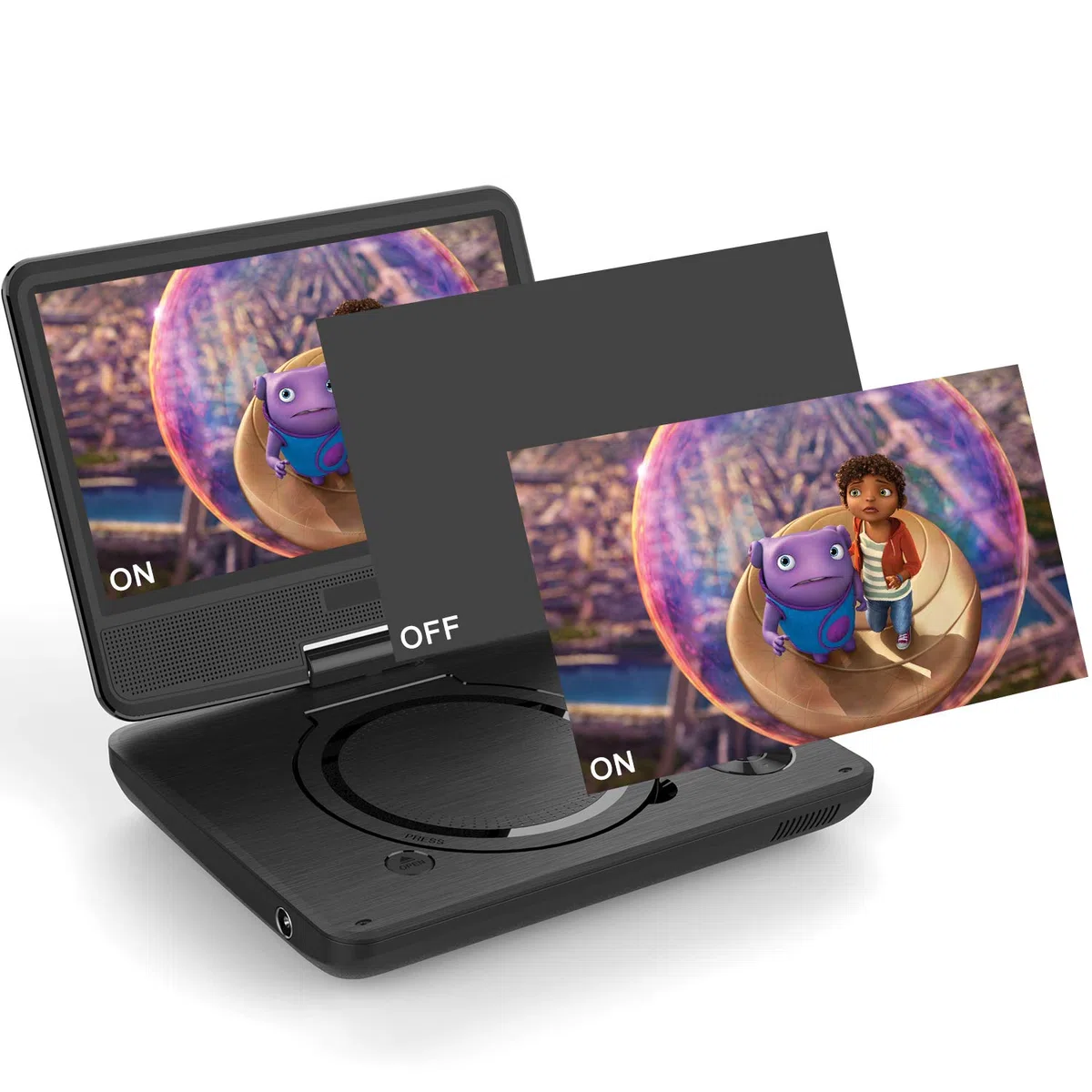 WONNIE Tragbarer DVD-Player, 19,1 cm DVD-Player für Kinder und Auto, schwenkbarer Bildschirm, unterstützt SD-Karte, USB, CD, DVD mit AV IN/OUT Integrierter 4 Stunden wiederaufladbarer Akku