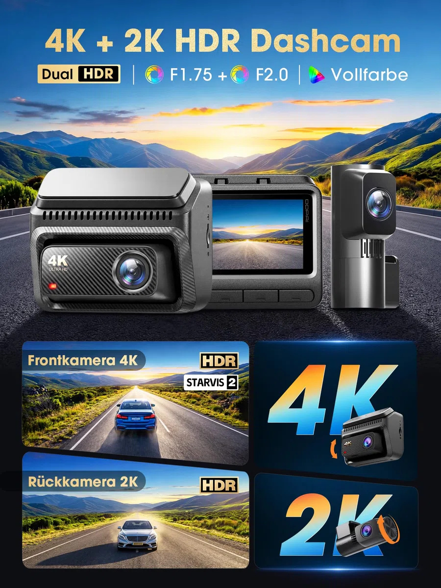 DDPAI Z60 Master, 4K+2K Dashcam Auto Vorne Hinten, STARVIS2 IMX678, Dual HDR Dash Cam, Gratis 64GB Karte, 5G WiFi6, 2K/60FPS, GPS, 3" IPS, AI ISP Night Vision, 24 Stunden Parkmodus, ADAS, 4G Verfügbar