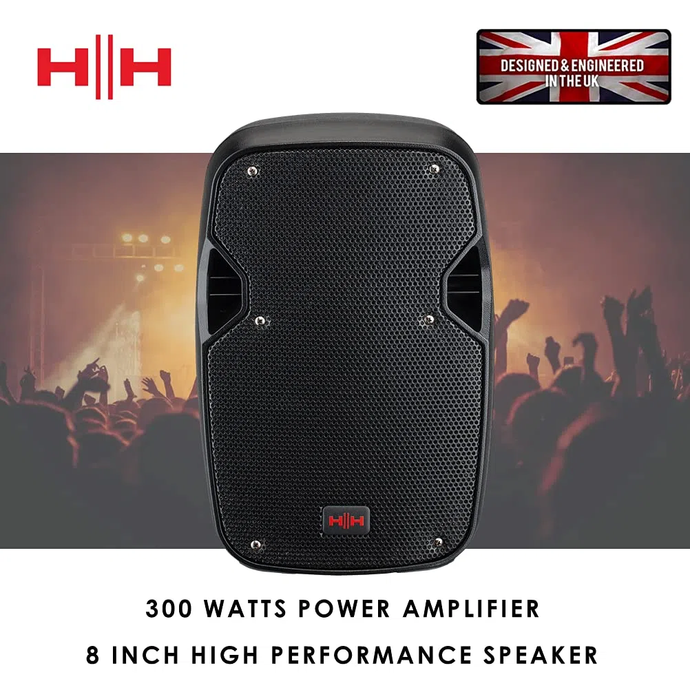 HH Electronics VECTOR by HH Electronics - VRE-8AG2 - Portable 300 W 8 inch 2-way active speaker with 2 Ch mixer, Bluetooth V5.0, SD & USB