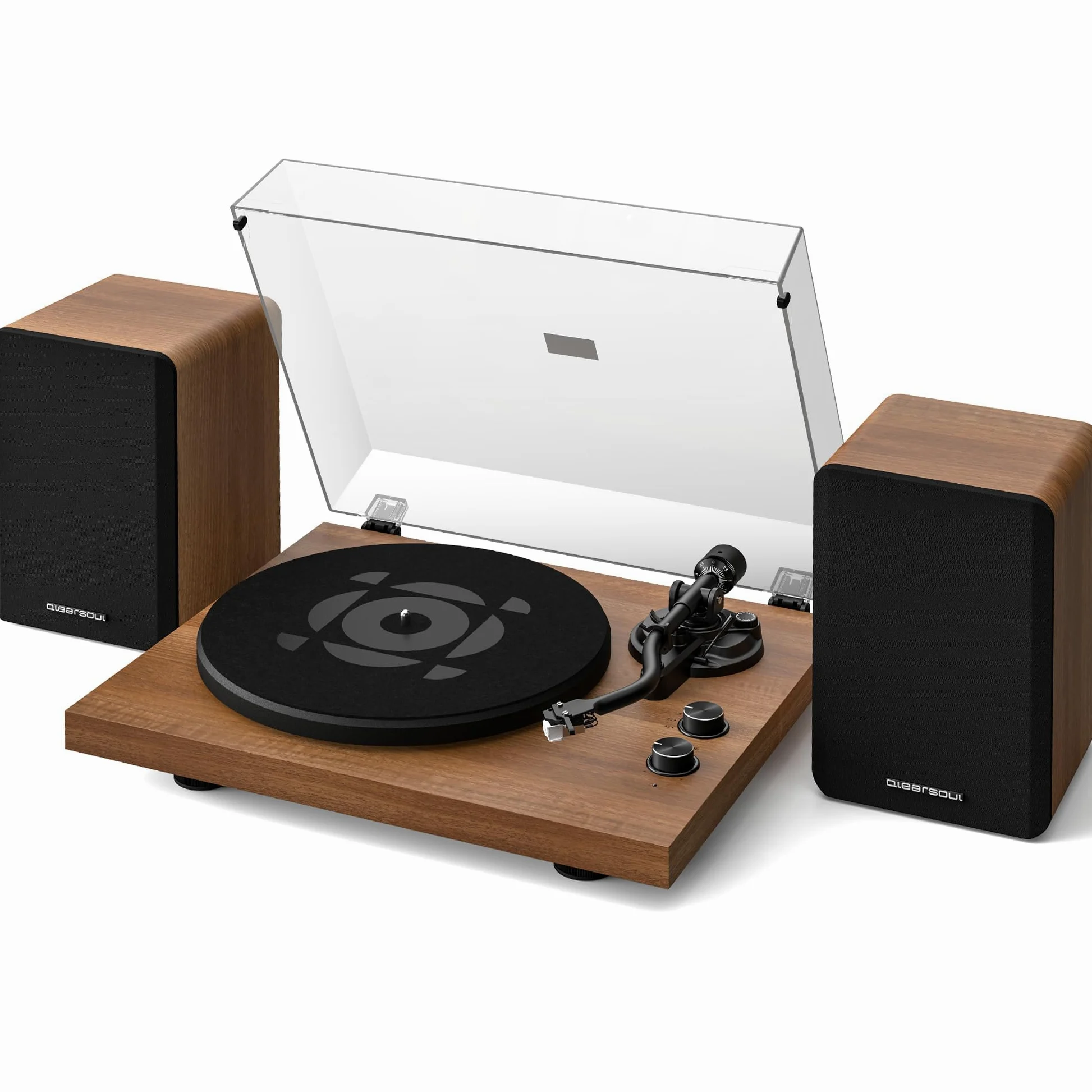 Qlearsoul SoulBox S1 Plattenspieler mit Stereo Lautsprechern, Bluetooth Plattenspieler, Vinyl Record Player mit integriertem Vorverstärker, S-förmigem Tonarm, 33/45 RPM
