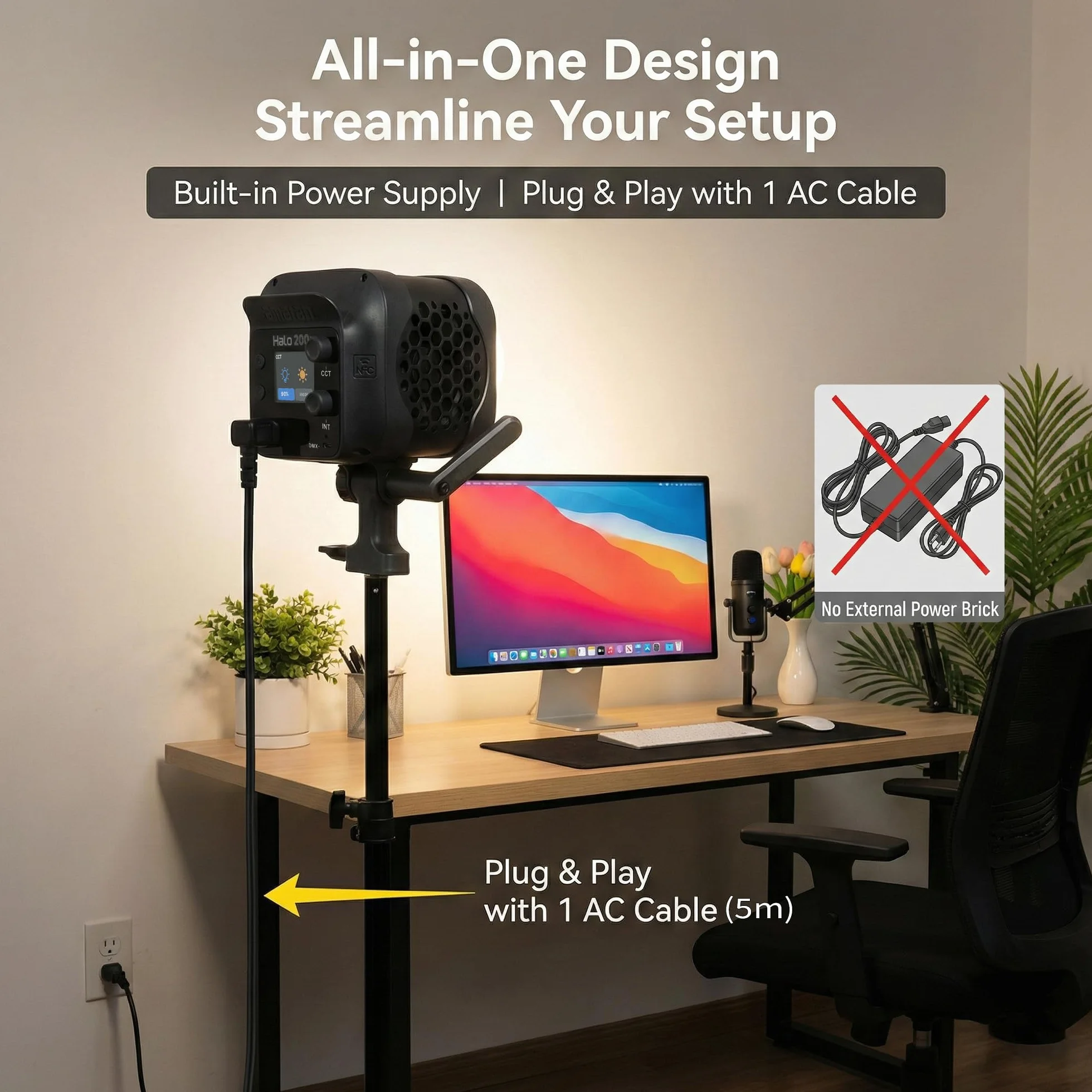 Amaran Halo 200x zweifarbige COB-LED-Videoleuchte 200W, 2700K–6500K, NFC-, App- & DMX-Steuerung, Bowens-Halterung für Studio, Fotografie, Video & Livestream