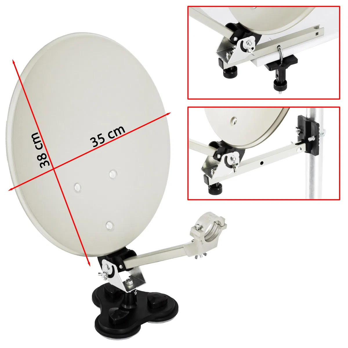 PremiumX Mobile Camping SAT Anlage Satellitenschüssel TV Receiver Satelliten-Finder Single LNB 10m Kabel Koffer Camp Stativ