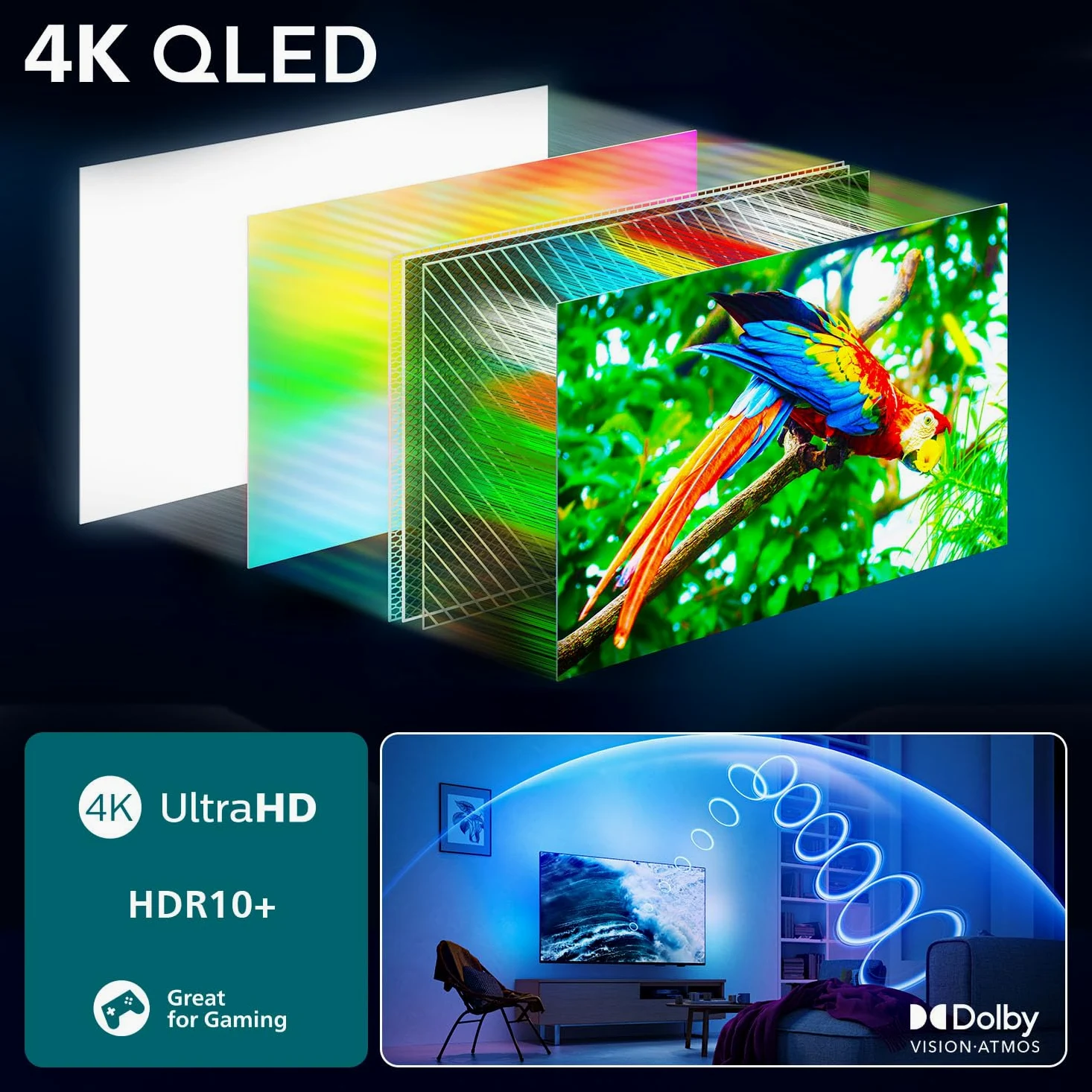Philips Ambilight 'The One' 50PUS9000 4K QLED Smart TV - 50 Zoll Display mit P5 Perfect Picture Engine Ultra HD, Titan OS, Dolby Vision und Dolby Atmos Sound
