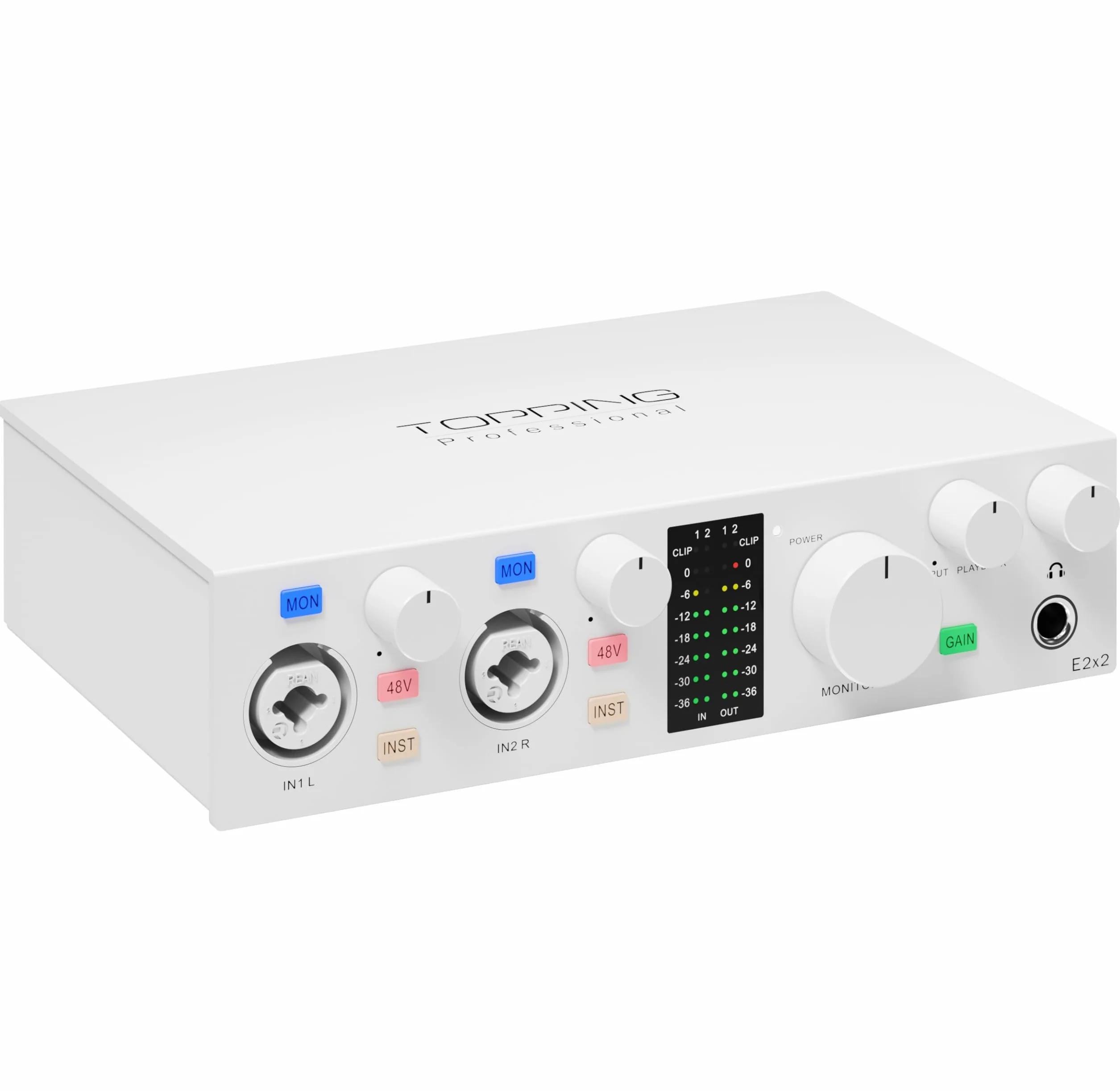 Topping Professional E2x2, USB-Audio-Schnittstelle und Ultralign Mikrofon-Vorverstärker-Modul (Weiß)