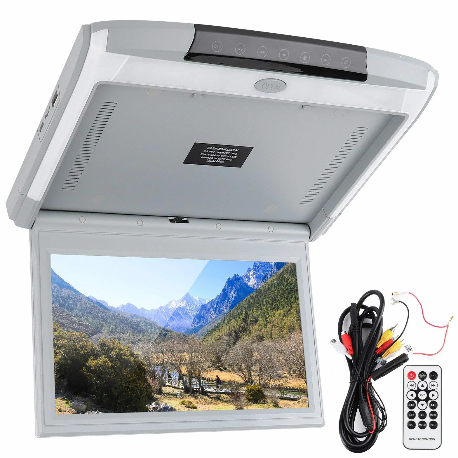 Auto-Dachmonitor, 11,6-Zoll-Auto-Deckenmonitor HD 1080P TV MP5-Bildschirm IPS Voller Betrachtungswinkel Flip-Down-Overhead-Automonitor mit USB TF HDMI FM, Unterstützt Fernbedienung