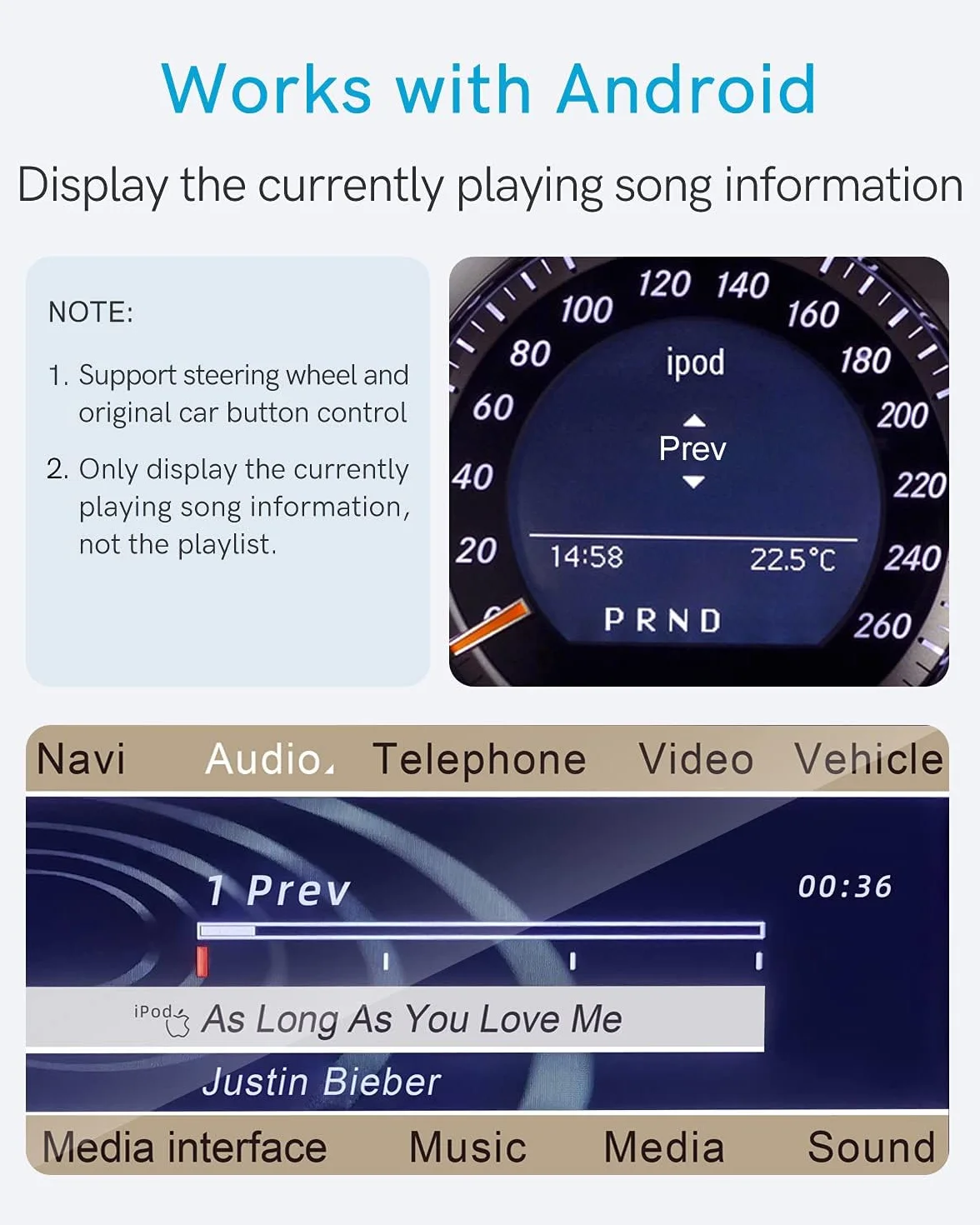 Bluetooth-Auto-Adapter für 2008–2012 Mercedes-Benz mit AMI-Anschluss, Bluetooth Receiver mit aptX-HD-Sound und AMI-Kabel
