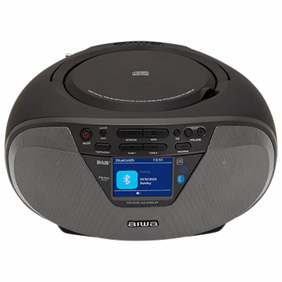 Aiwa BBTU-500DAB/BK Tragbares DAB+ CD-Radio mit 2.4" Farbdisplay Bluetooth 5.0, USB, CD/CDR/RW/MP3, Dab+, Farbe: schwarz