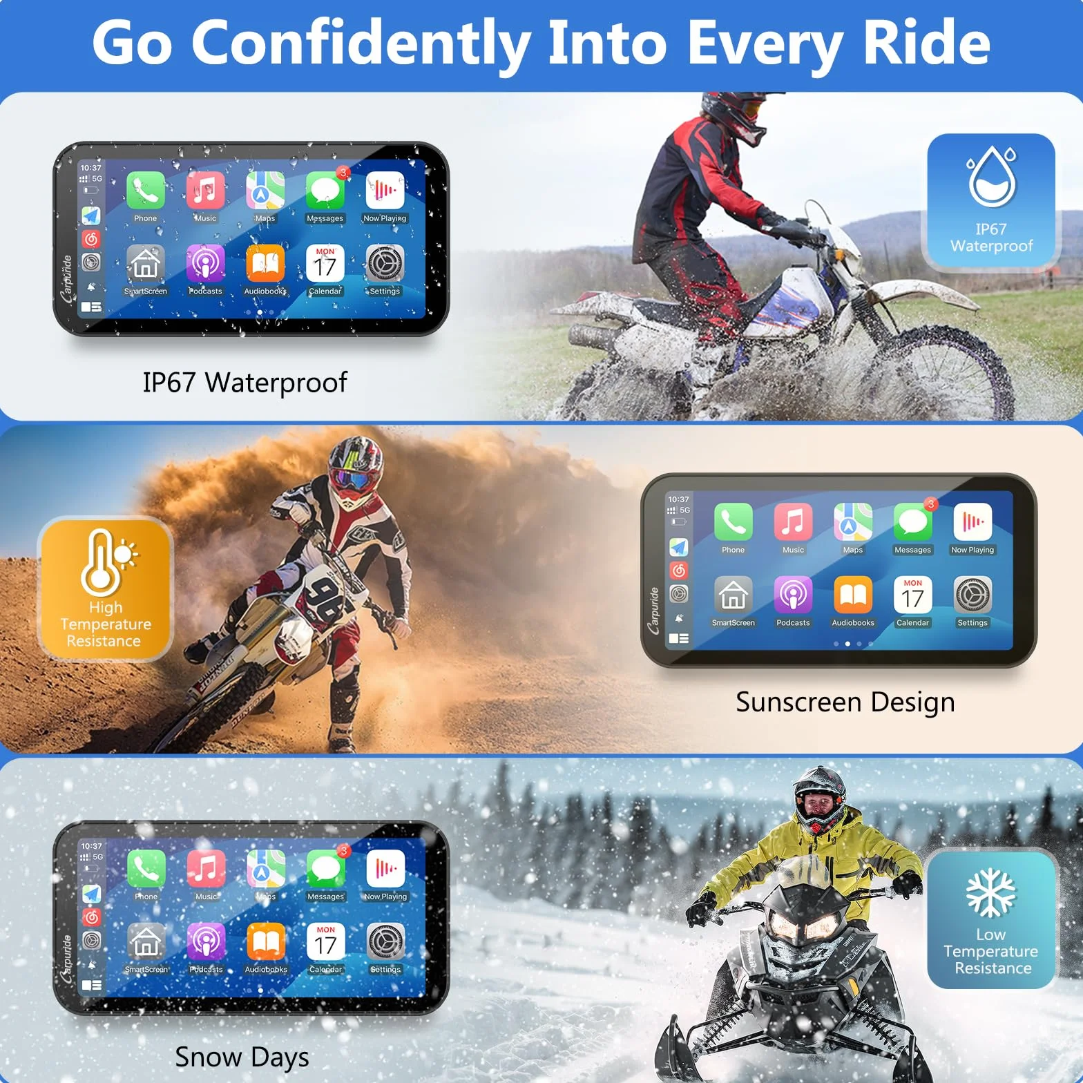 CARPURIDE W603D Motorrad CarPlay 6,3" 1080P Dashcam Android Auto