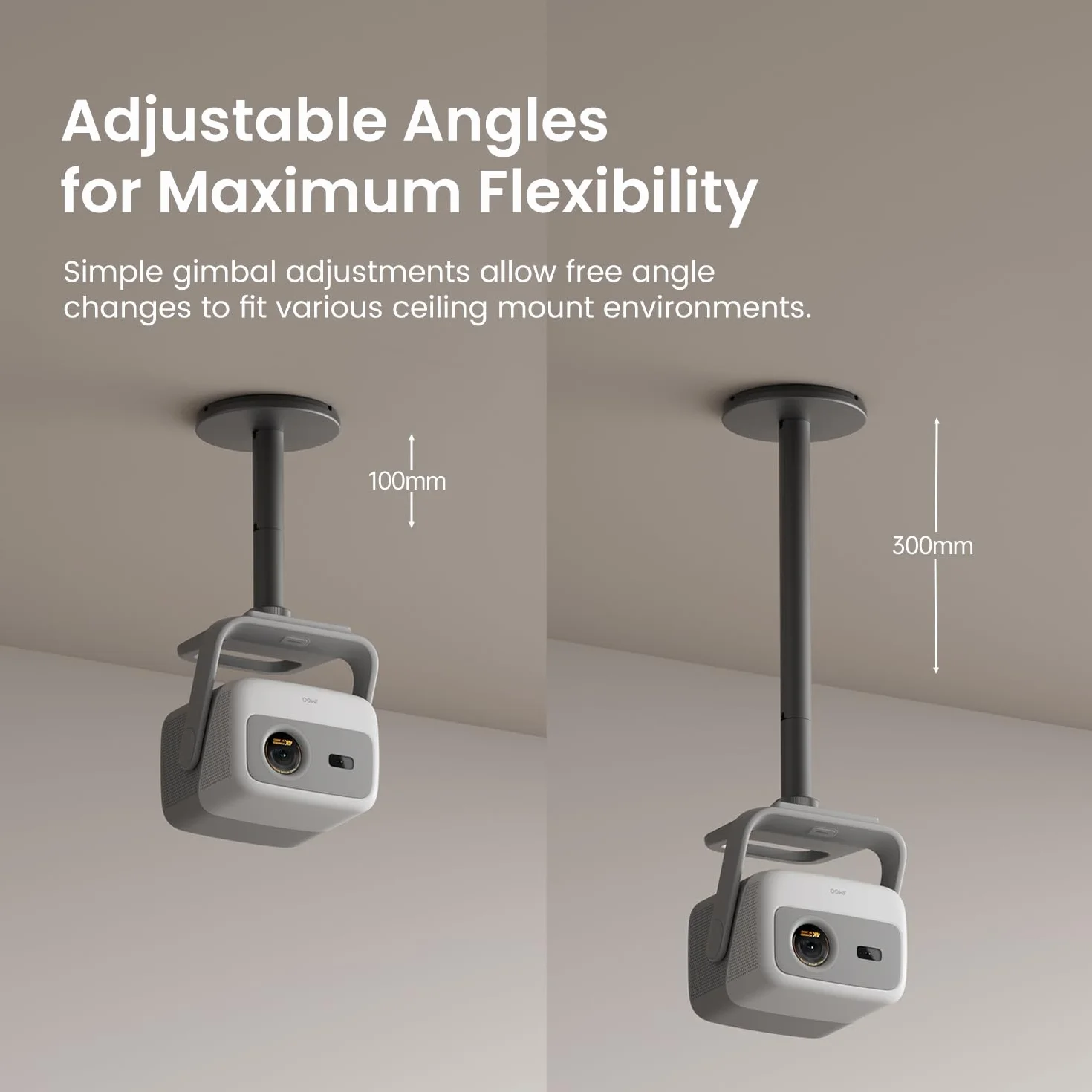 JmGO Deckenhalterung für N1S 4K / PicoPlay / N1S 1080P / PicoFlix / N1, Aluminium in Luftfahrtqualität, individuelles Design, einfache Montage, Zwei Höhenoptionen (100/300 mm), 10kg Tragkraft