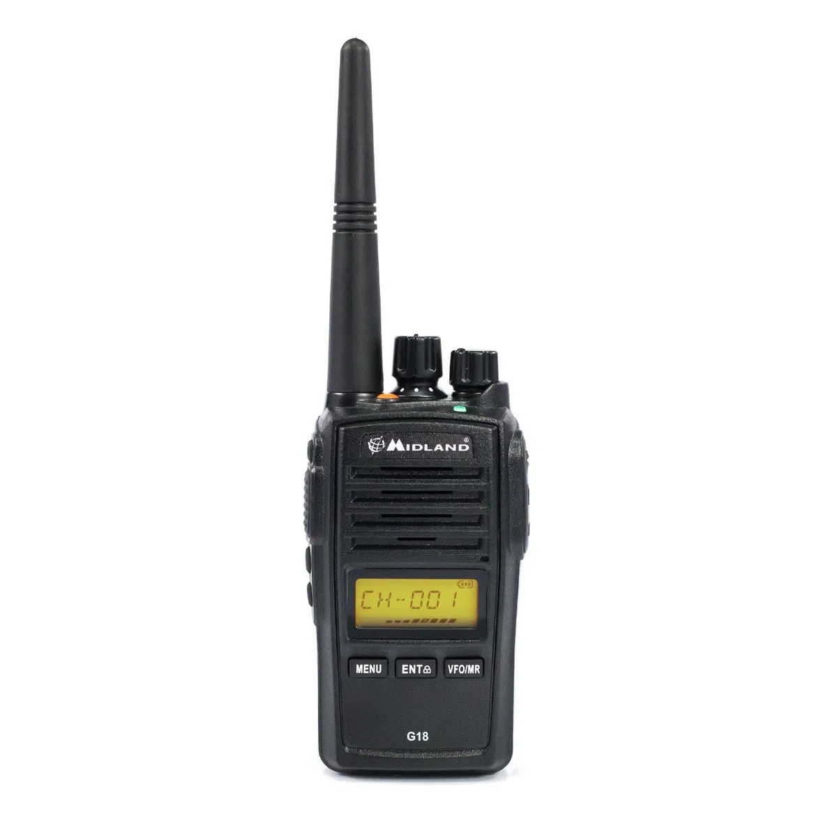 Midland G18 Pro, Two-Way-Funkgerät Walkie Talkie, 99 PMR446-Kanäle, Militärstandard Walkie Talkie, IP67-zertifiziert, Li-Ionen-Akku, Tischladegerät, Gürtelclip, schwarz