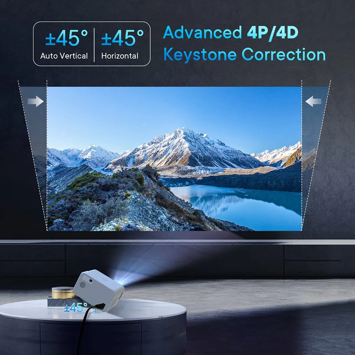 Proyector 1080P Nativo, 450 ANSI Lumens 4K Compatible Con Mini proyector, Android 9.0,corrección trapezoidal 4P/4D, 5G WiFi Wireless Screencast para iPhone