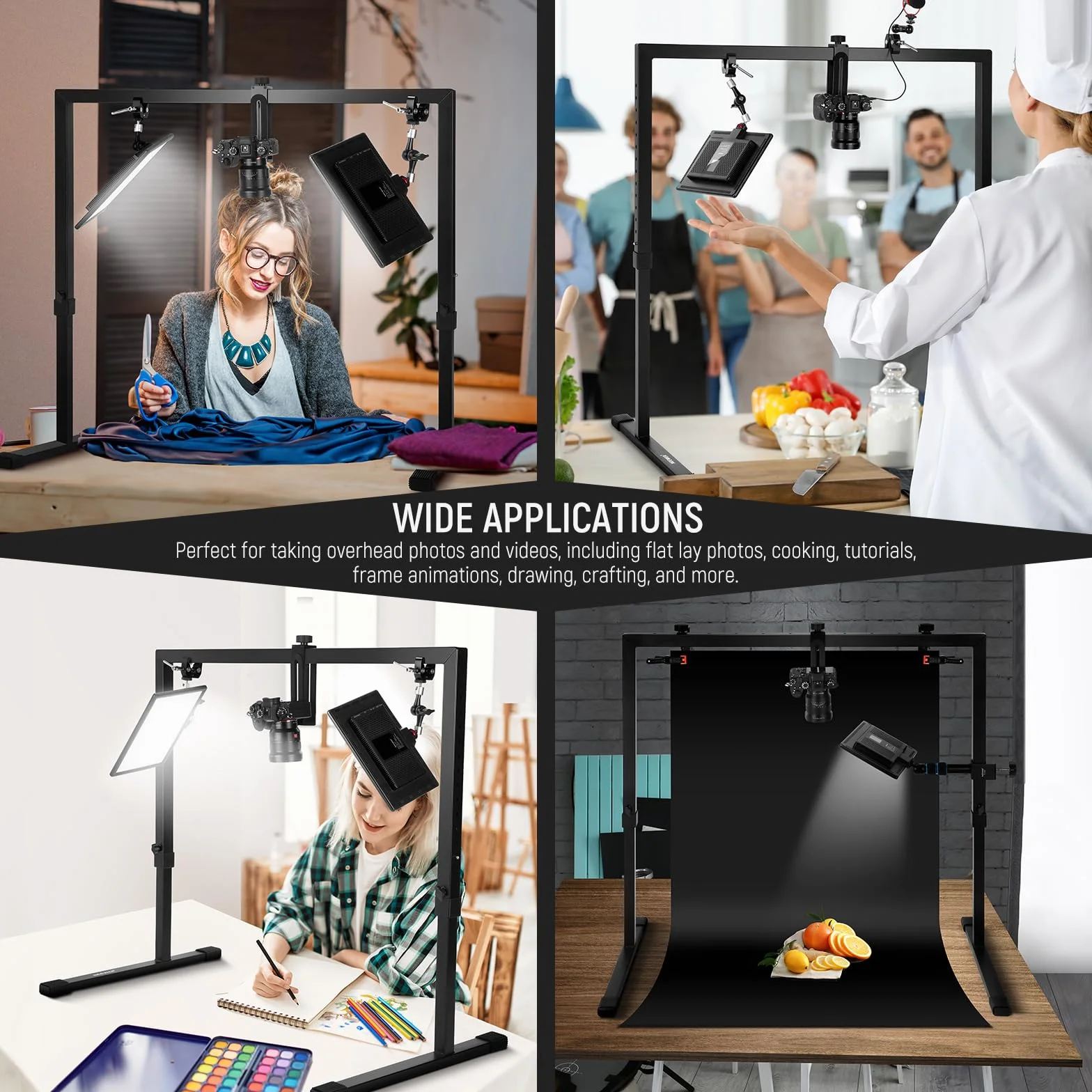 NEEWER Überkopf Kamerahalterung für Aufnahmen von Oben nach unten, Tischplatte aus Stahl,mehrfache Halterungsplattform für Flatlay Fotografie Licht Kochen Zeichnen Handwerk, für Tische≥1m Länge ST100