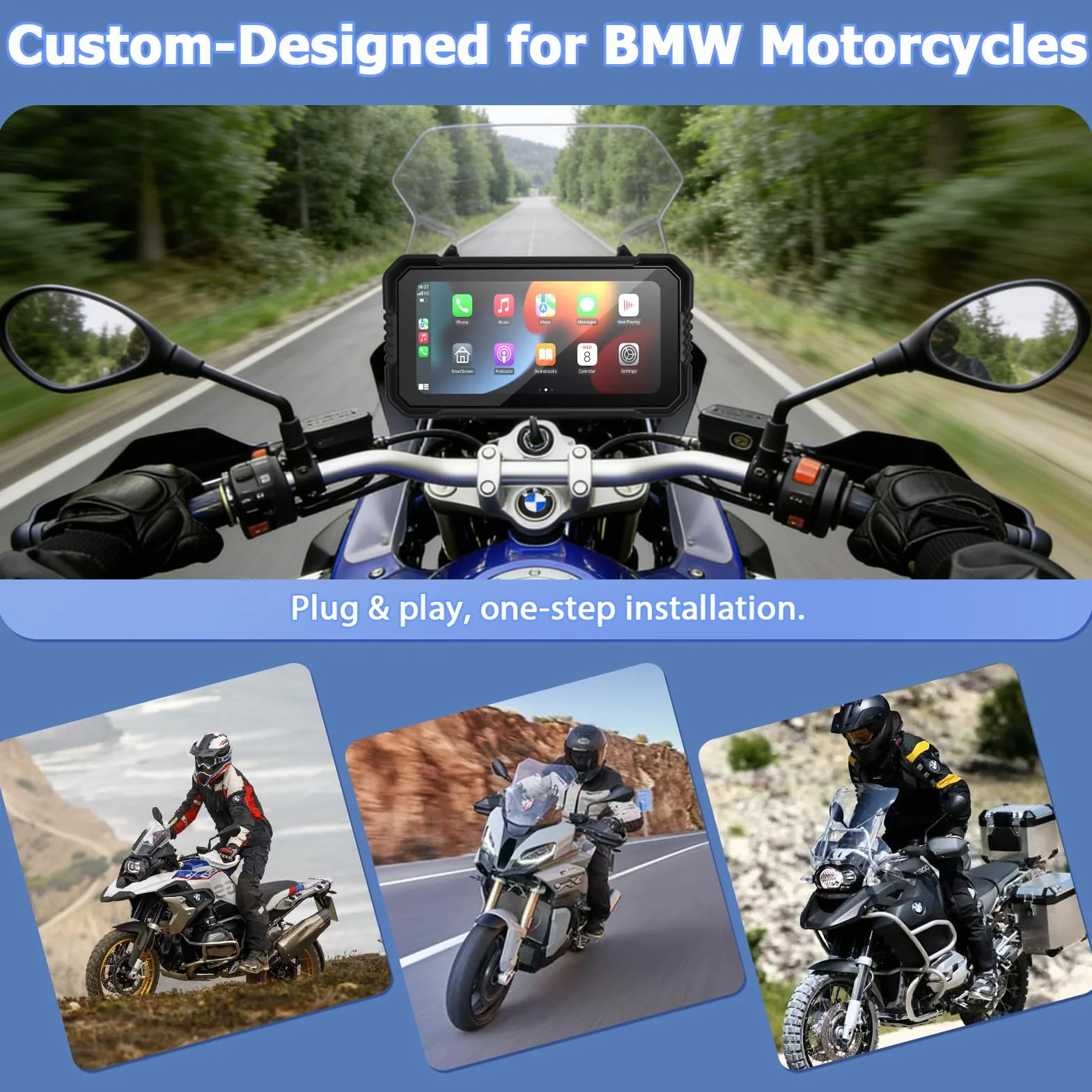 BMW Motorrad Carplay Display Wireless Carplay Android Auto Motorad CarPlay mit 6,25-Zoll Touchscreen IP67 Wasserdicht Motorrad Car Play Bildschirm mit Dual-Bluetooth Navi Sprachsteuerung Mirror Link