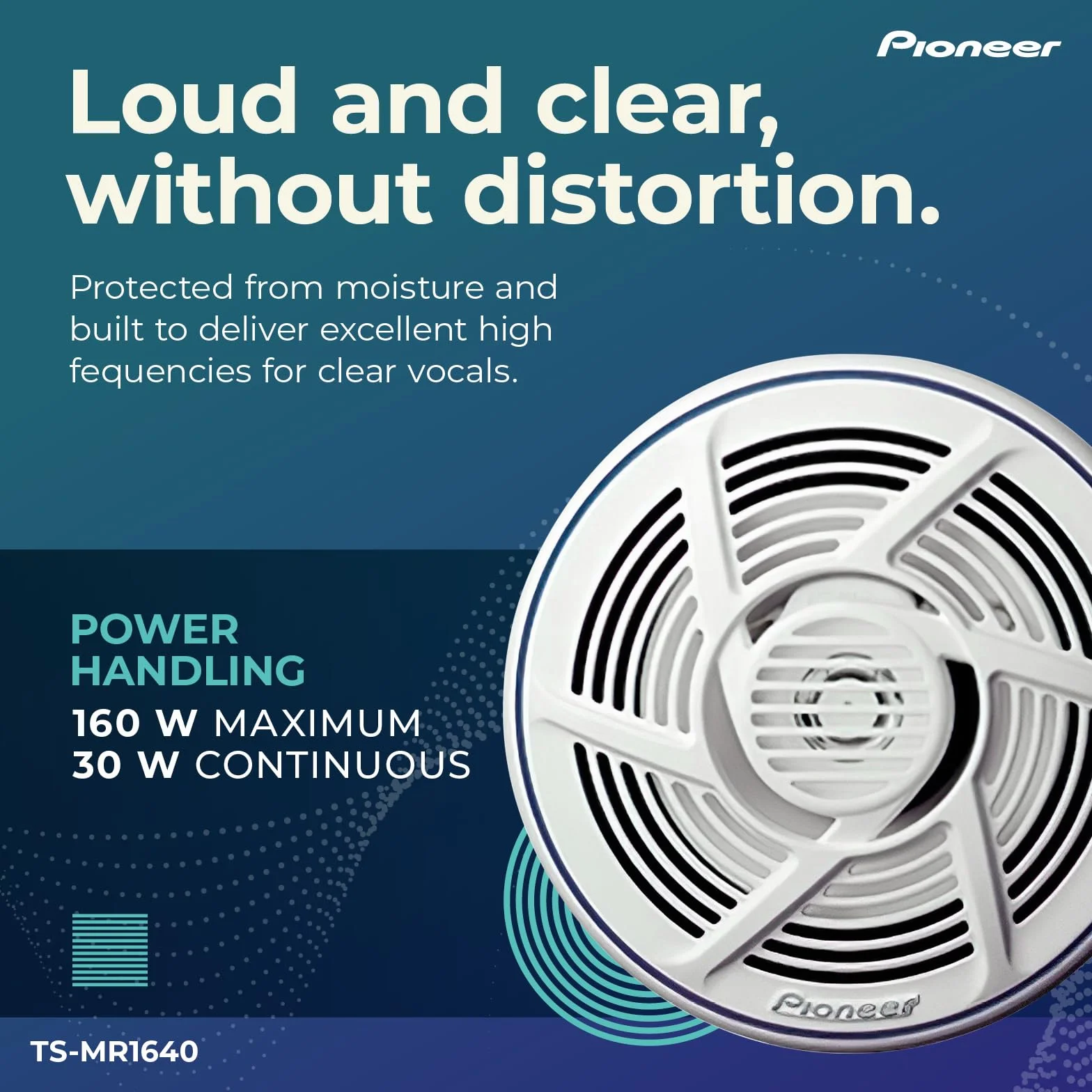 PIONEER TS-MR1640 Marinetauglicher 2-Wege Outdoor Lautsprecher (160 W), 16 cm, Eingangsnennleistung 30 W, Gitter in Weiss