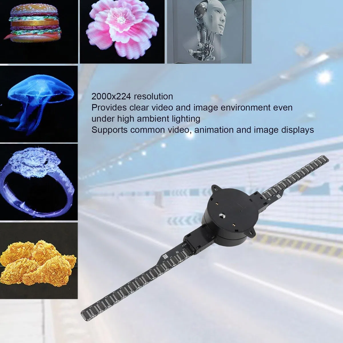 3D Hologramm Ventilator 42 cm (16.5 Zoll) WiFi Projektor 2000x224 224 LED Lichtperlen Werbemaschine für Geschäftsdisplay