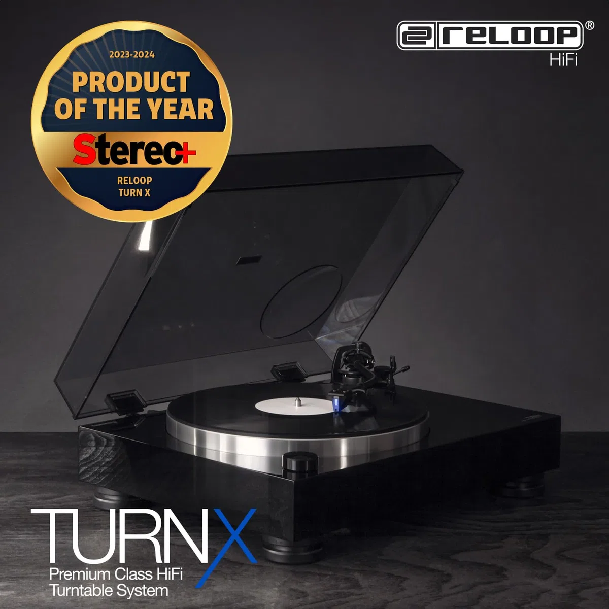 Reloop Turn X - Premium HiFi-Plattenspieler Inkl. Ortofon 2M Blue, High Torque-Direktantrieb, Präzise Rotationssteuerung, 3 Geschwindigkeiten, CNC-Aluminium-Druckgussteller, Anti-Skating, Schwarz