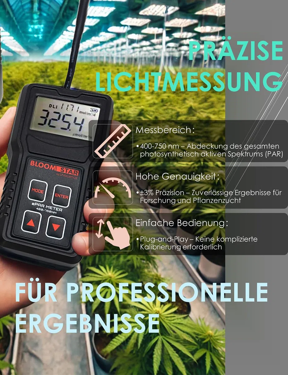 by Crescience ePAR-Meter Quantum-Sensor für Belichtungsmessung, 400-750nm, Präzise Messung der photosynthetisch aktiven Strahlung (PAR) für Pflanzenwachstum, Lichtoptimierung, Grow-Setup