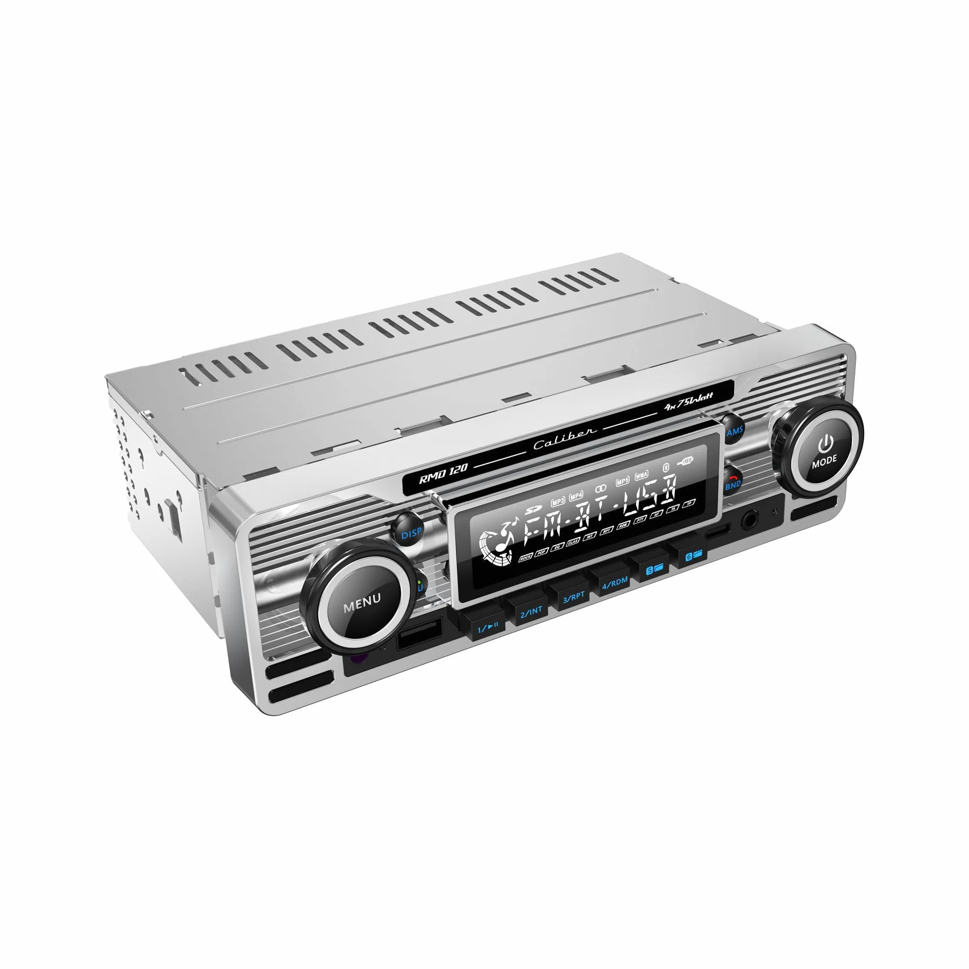 Caliber Retro Autoradio - Auto Radio Bluetooth USB - FM - 1 DIN Radio Auto - Autoradio mit Bluetooth Freisprecheinrichtung - Chrom