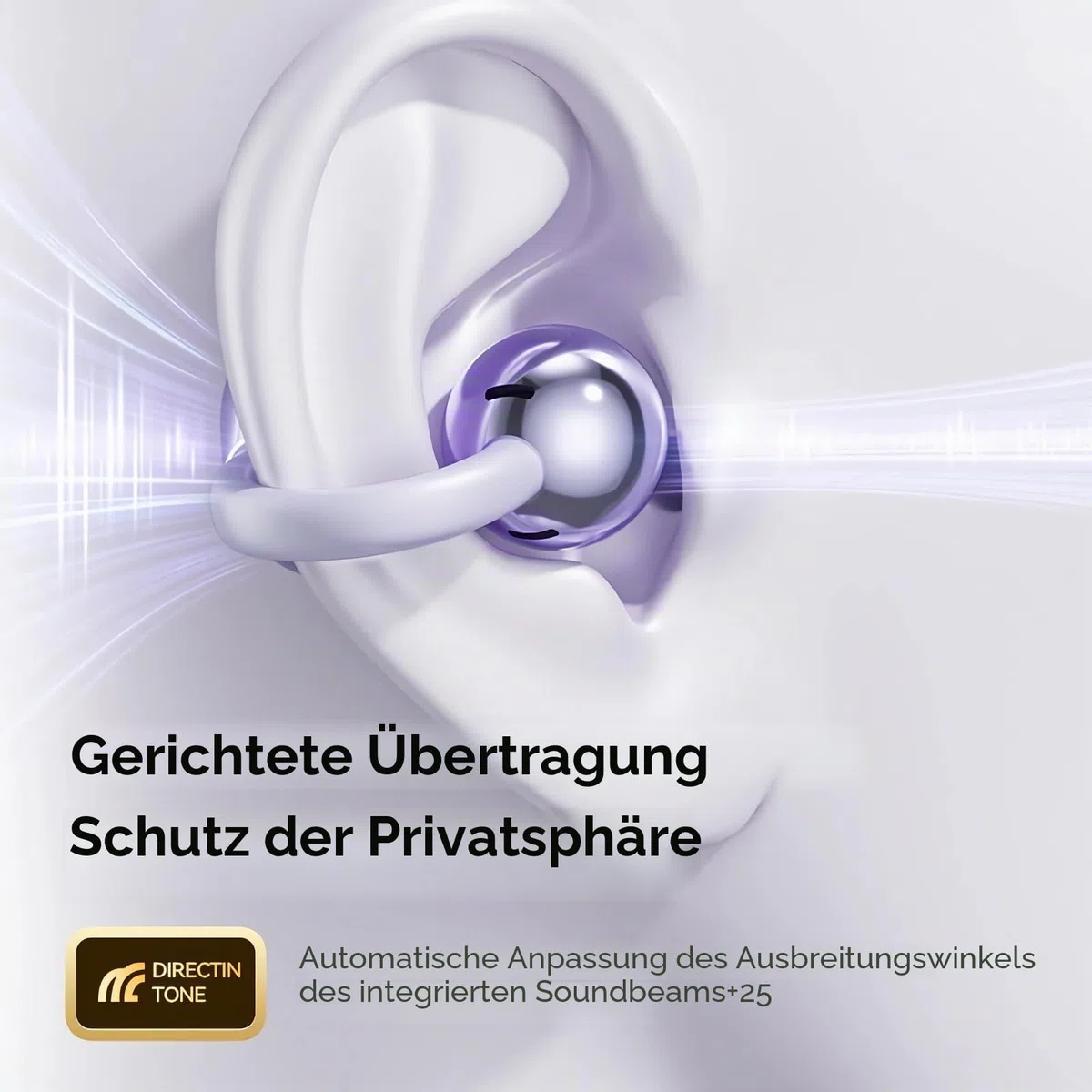 PTHTECHUS Open Ear Kopfhörer Bluetooth, Open-Ear-Clip Kabellose Kopfhörer mit 4,3g Lightweight, Bluetooth 5.4 Clip On Kopfhörer, Komfort-Ohrhörer, 65 Std Laufzeit für Sport Arbeit Studium (Lila)