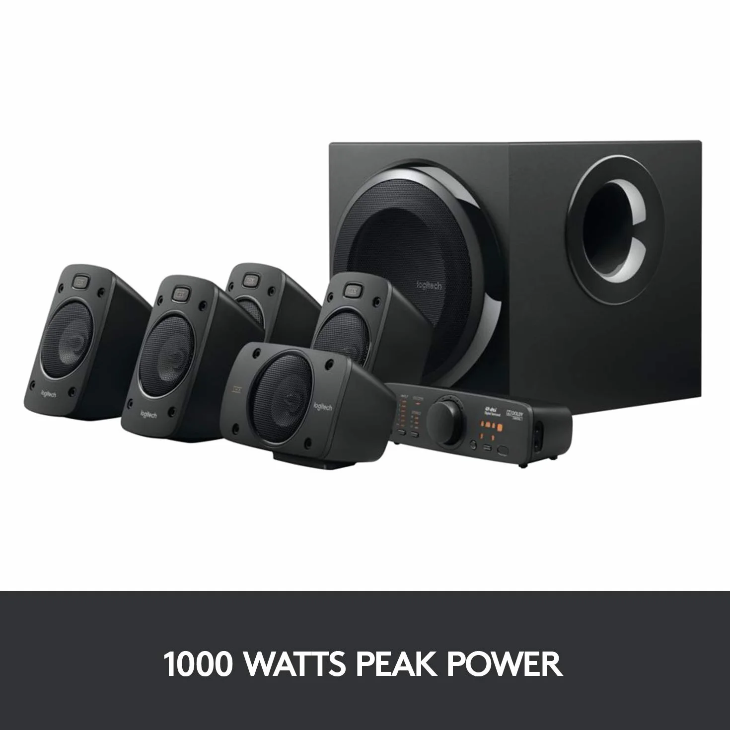 Logitech Z906 5.1 Sound System, Lautsprecher mit 1000 Watt Surround Sound, THX, Mehrere Audio-Eingänge, Fernbedienung, UK Stecker, PC/PS4/Xbox/Stereo-Anlage/TV/Smartphone/Tablet - Schwarz
