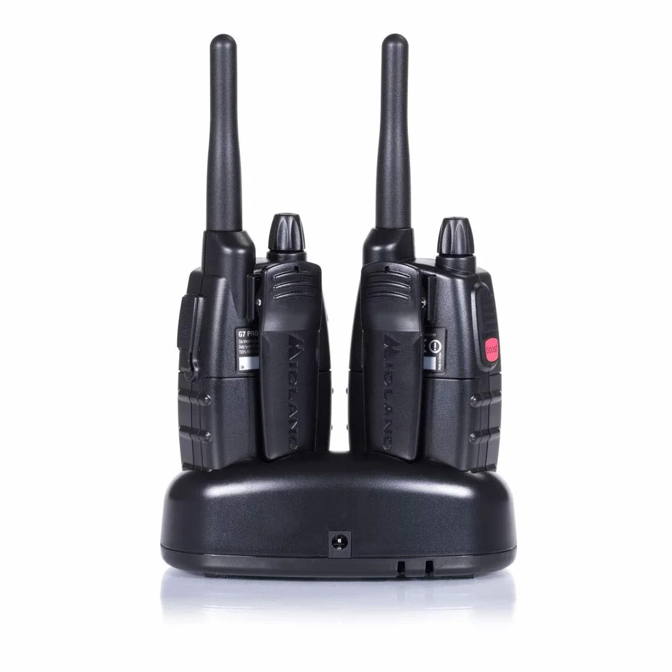 Midland G7 Pro PMR+LPD-Funkgerät C1090.06 Robustes Gerät für die Professionelle oder Private Nutzung, mit LCD-Display, inklusive Doppelstandlader und Gürtelclips, 2 Stück im Set