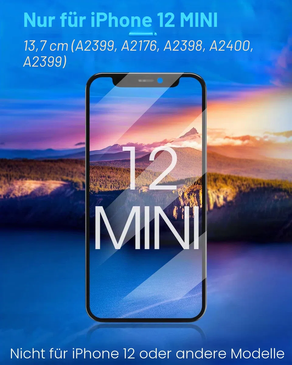 ARSSLY Für iPhone 12 Mini Display, LCD-Display für iPhone 12mini 5,8 Zoll (14,8 cm), Ersatz-Touchscreen für iPhone 12 Mini A2176 A2398 A2400 A2399 mit Reparatur-Set und Displayschutz