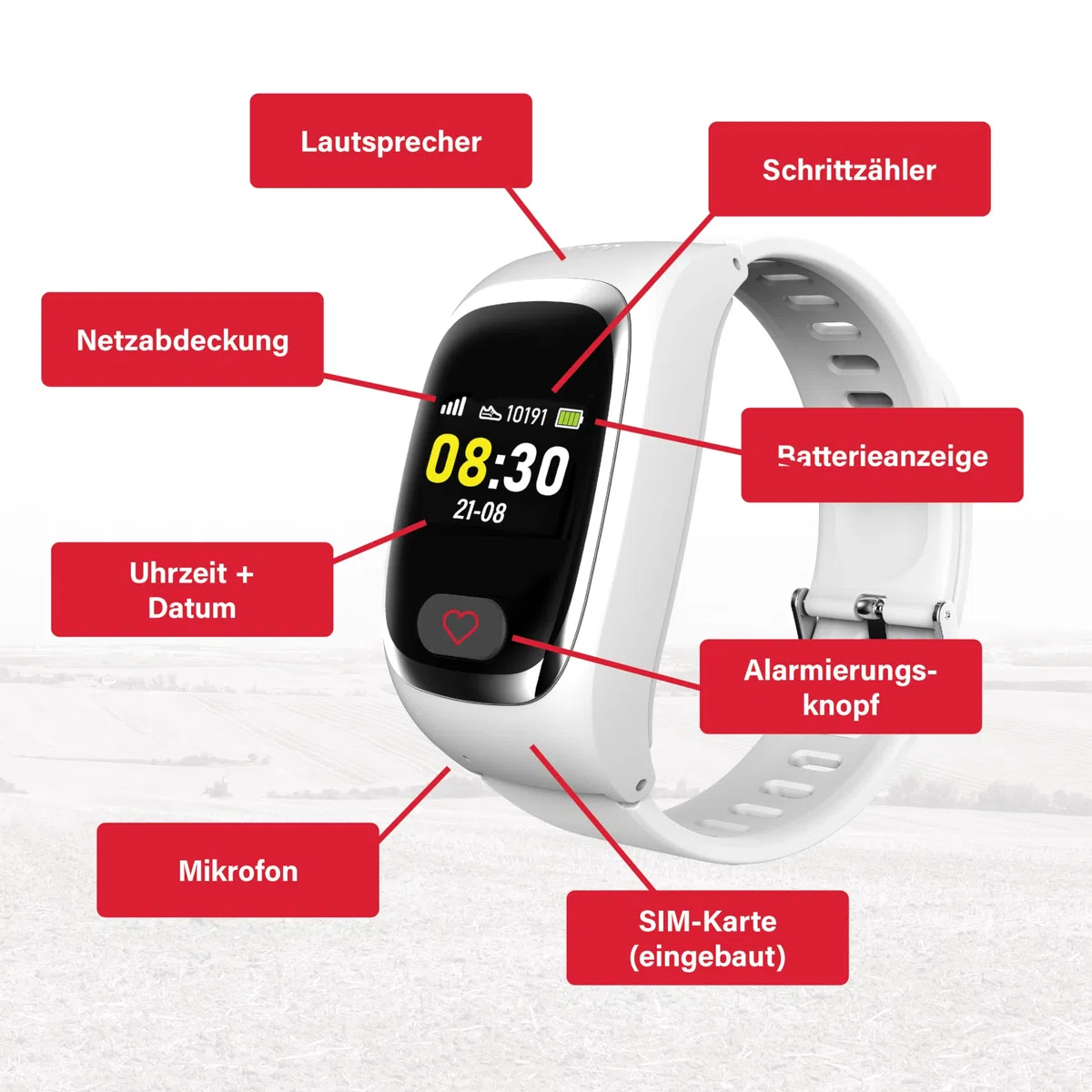 James B6 Notruf- & Sicherheitsuhr für Senioren (Weiss) mit GPS, Sturzerkennung, SOS-Knopf, Pulsmessung & Gesundheitsfunktionen, Familien-App, lauter Alarm, inkl. SIM-Karte & 2 Gratis-Monate Tarif