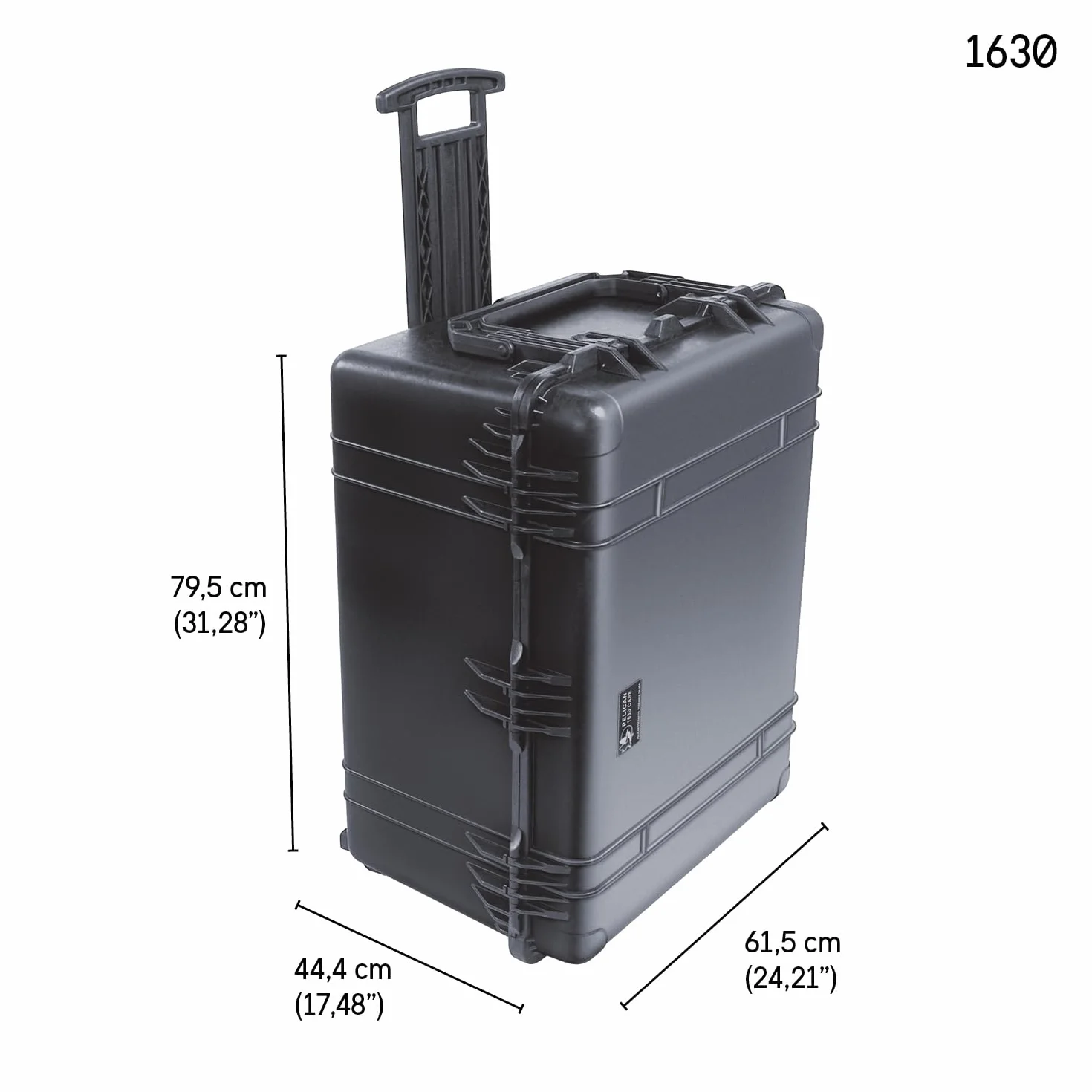 PELI 1630 Langer Koffer mit Einfahrbarem Teleskopgriff für Sicheren Transport, IP67 Wasser- und Staubdicht, 148L Volumen, Ohne Schaum, Schaum