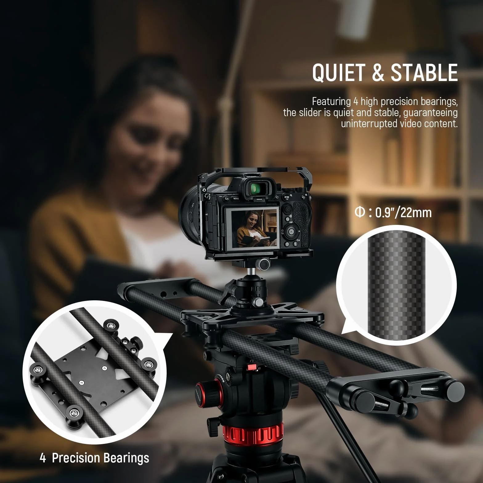 NEEWER 31,5"/80cm Kohlefaser Kameraslider, Dolly mit dickerem Rohr und stabilerer Unterstützung, 4 präzise Glatte Lager und Nivellierung für DSLR Kamera Camcorder, max Belastung 8kg, CS80CM
