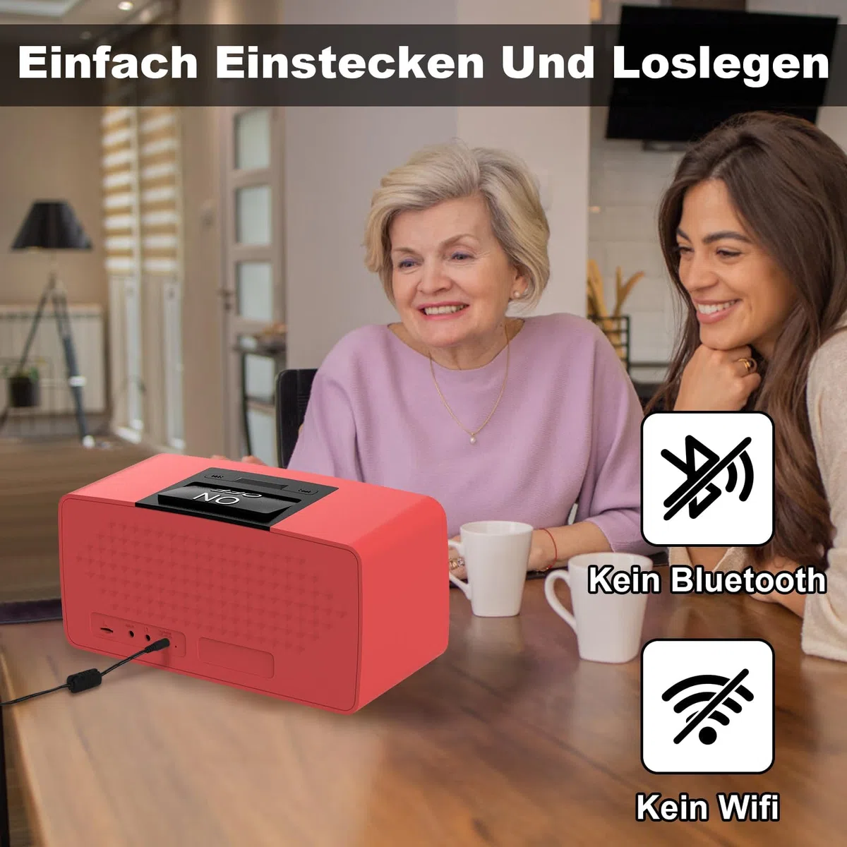 Große-Tasten 32GB Einfacher Musikplayer für Senioren mit Demenz(Rot) | MP3 Player mit SD-Karte, ideal für ältere Menschen, Sehbehinderte & Alzheimer-Patienten