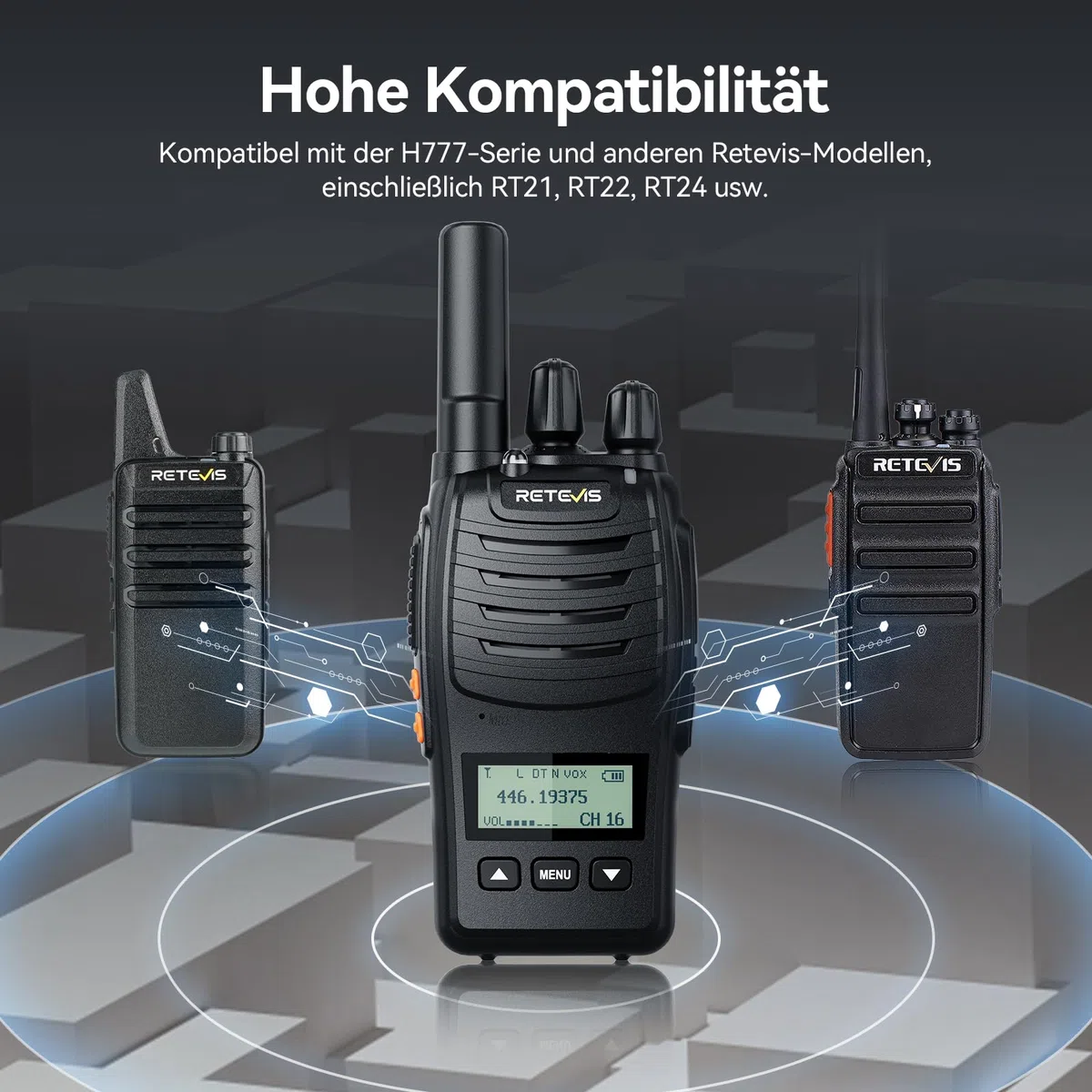 Retevis H777D Funkgeräte Professional, Walkie Talkie mit 10-Wege-Ladegerät, PMR Funkgerät LCD-Display, 1200 mAh Akku, Typ-C-Ladung, Funkgeräte Set mit Headset für Sicherheit, Hotel (10er-Pack)
