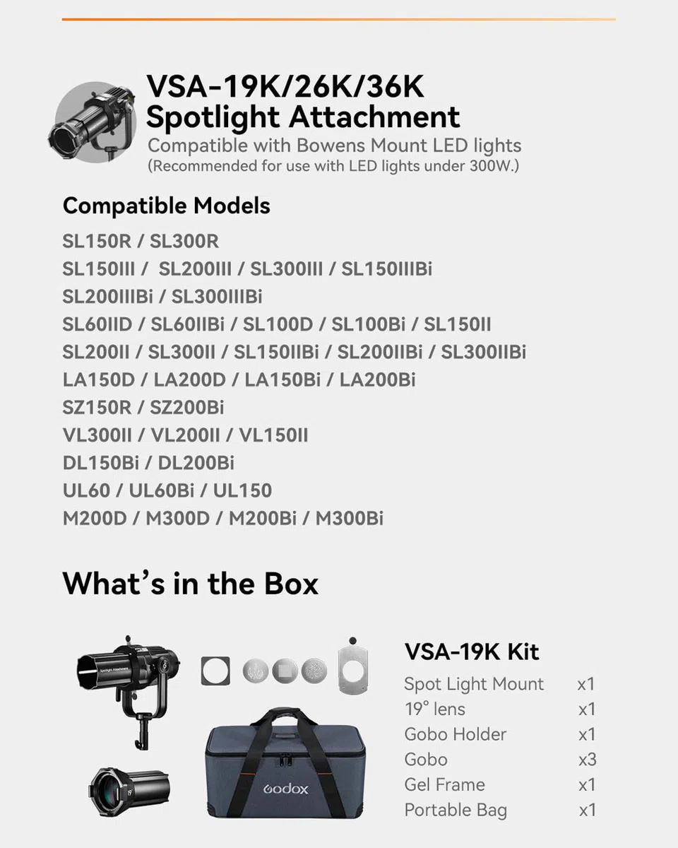 GODOX BP-SE LED Projection Attachment, Bowens Mount Snoot Spotlight GOBO Projektor (BP-HY-VSA)